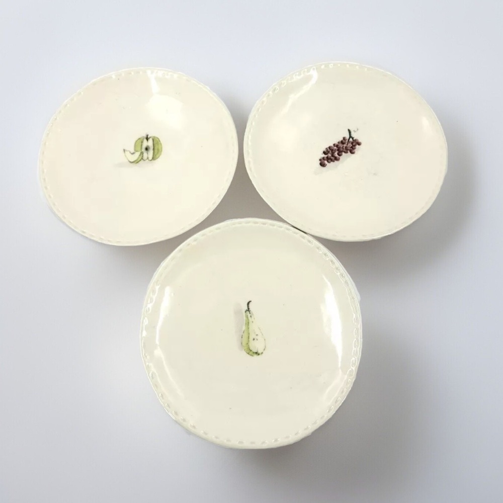 Rae Dunn Boutique Retired Fruit Plate Set Stitched Magenta Saucer 6in Round Rare